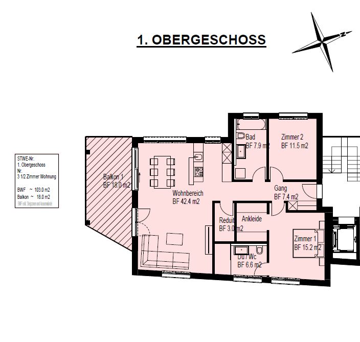 Exklusiver Neubau: 3.5 Zimmerwohnung im Obergeschoss - Grundriss