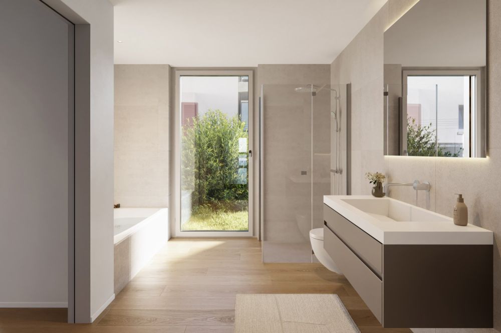 5.5 Zi. Neubau-Gartenwohnung 0.A - Badezimmer Parterre Wohnung