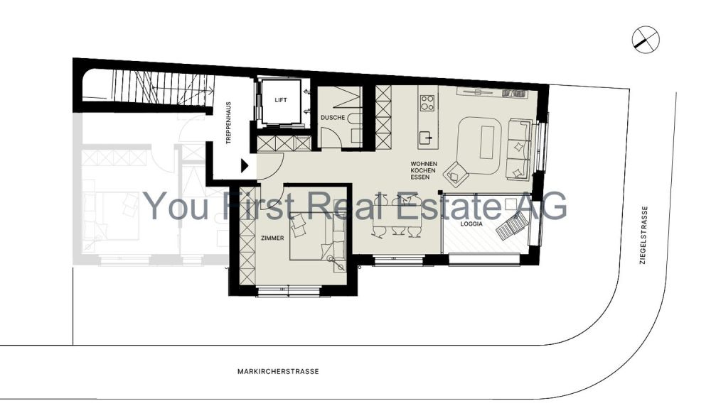 Wohnung W04  2.5-Zimmer Geschosswohnung mit Loggia - Grundrissplan W4