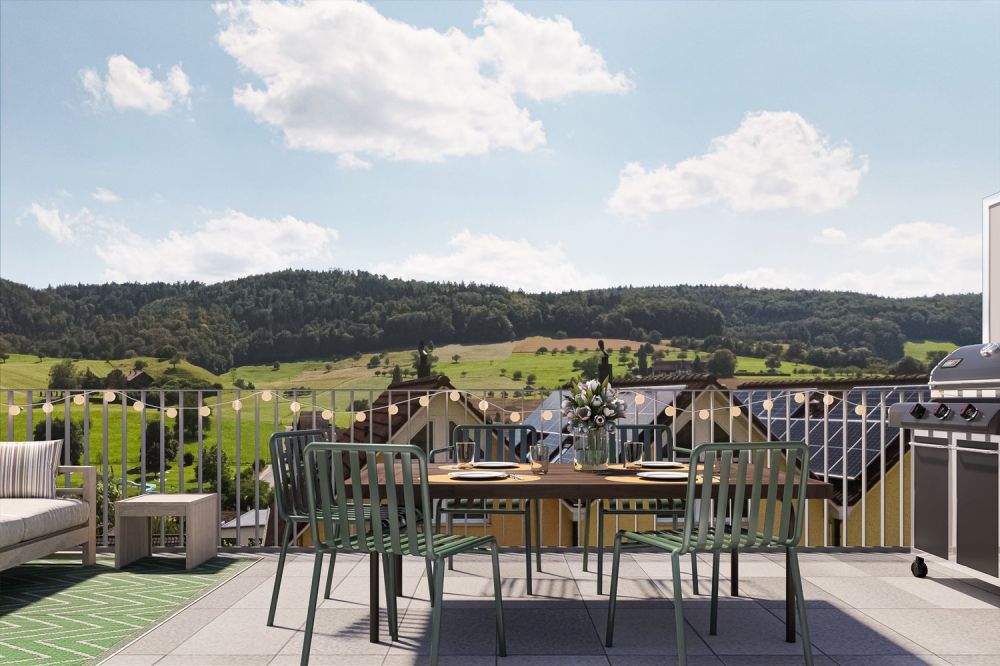 Exklusives Wohnen im Baurecht am "Oberer Chürziweg" in Gelterkinden - obererchrueziweg_innen_eg_balkon_aussicht_Haus02