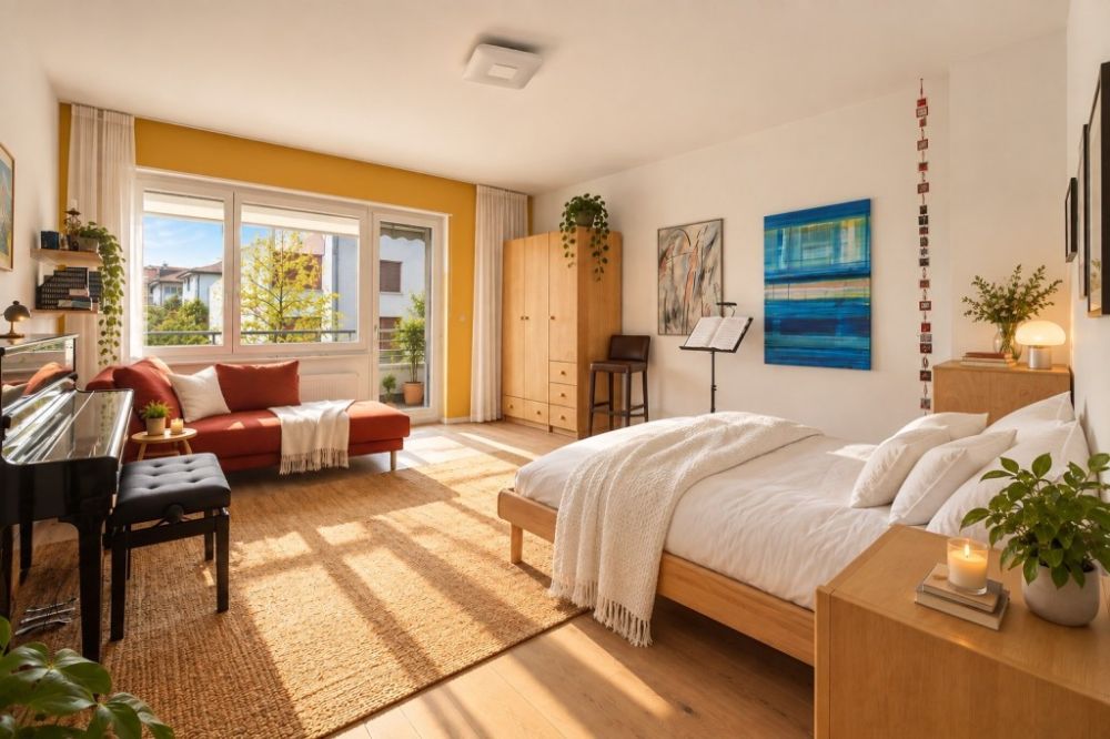 Hohe Decken, viel Sonnenlicht und zwei Bäder - Schlafzimmer 1 mit Balkonzugang