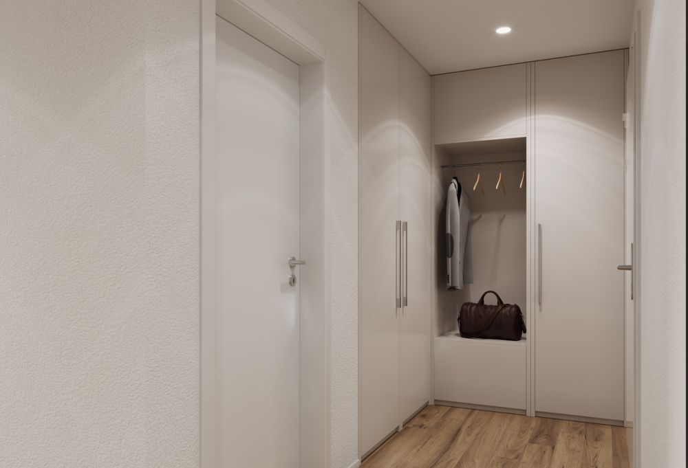 4.5 Z.-Wohnung D, im 1.OG Haus A, mit 138m2 NWF und 25m2 Balkon - Eingang