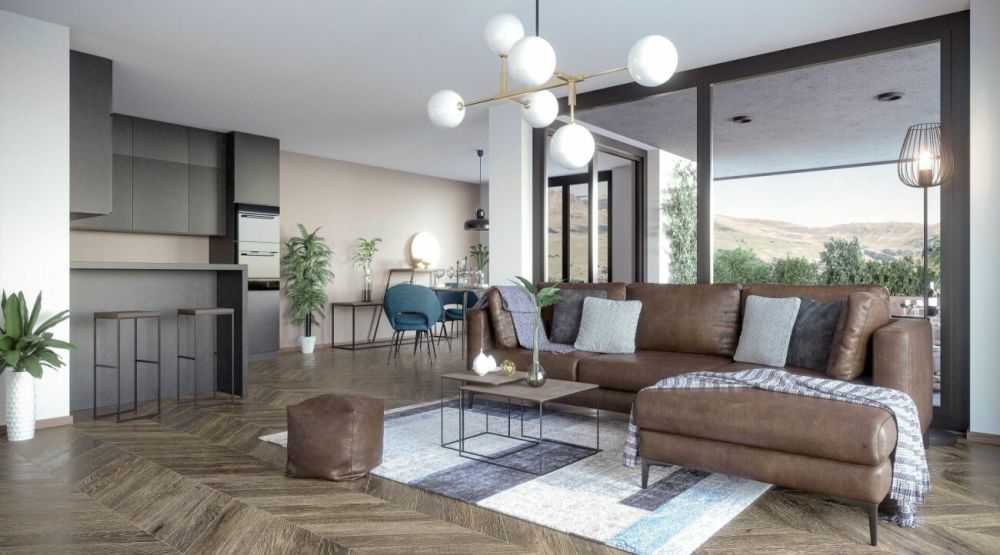 Attraktive und stilvolle 5.5-Zimmer-Wohnung mit Zweitwohnungskontingent an bester Lage - Visualisierung: Offener Wohn- und Essbereich mit Küche