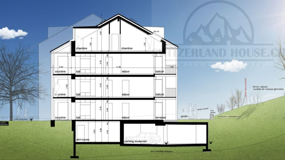 Magnifiques 4.5 pcs proche Sarine en basse ville de Fribourg - Plan de coupe