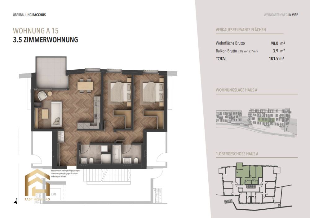 Wohnprojekt BACCHUS: Neubau 3.5 ZWG mit Weitblick - 3.5 ZWG Wohnung A 15