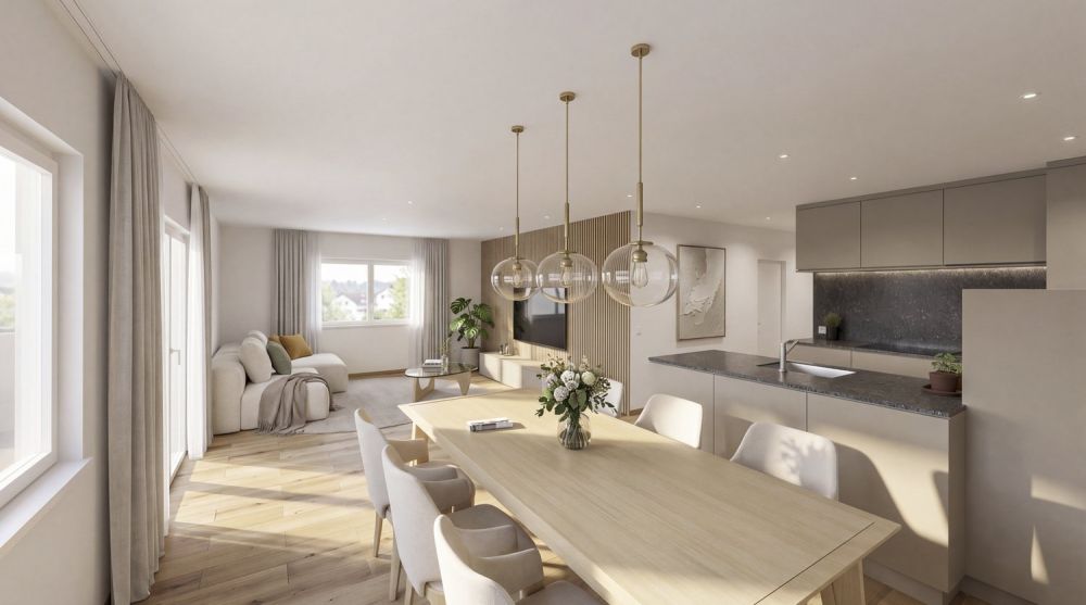 Exklusiver Neubau: 3.5 Zimmer- Gartenwohnung - Essbereich / Küche