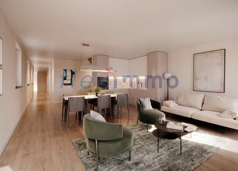 Projet Neuf - Le Paradis des Familles - Image non contractuelle / a living room and kitchen in a modern apartment with white furniture