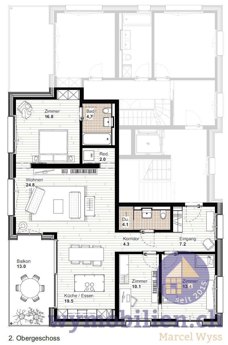 Neubau Kirchberg: hochwertige 4 1/2 Eigentumswohnung - Grundriss Wohnung 4.5, 2.OG