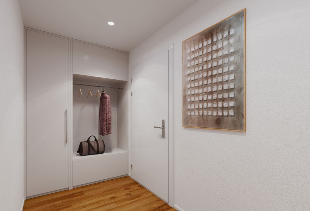 4.5 Zimmer-Wohnung (D) im 1.OG, mit 144 m2 Netto WF und 29.5m2 Balkon - Garderobe