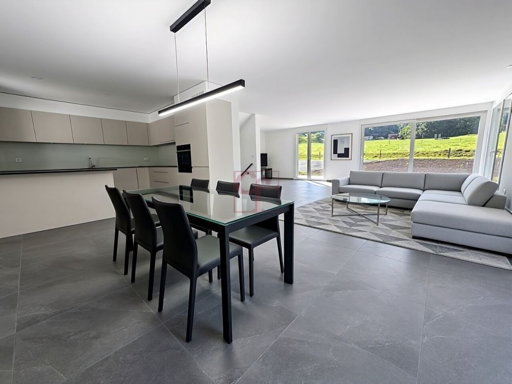 Villa individuelle et neuve à La Roche - Salon / salle à manger (simulation d'ameublement)