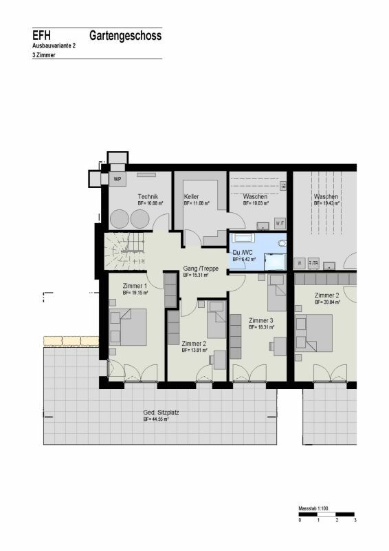 Modernes Eigenheim mit Panorama-Weitsicht ins Grüne und die umliegende Berglandschaft. - Gartengeschoss Variante 3 Zimmer