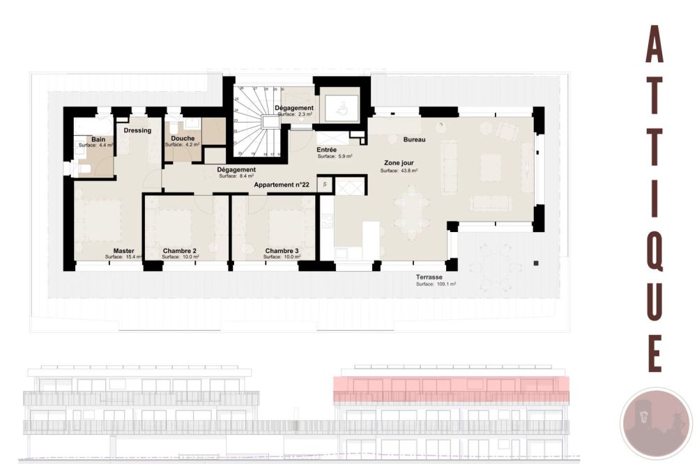 Attika neu von Ausnahme mit 4,5 Zimmern und Terrasse von 109 m2 -  Bild 3