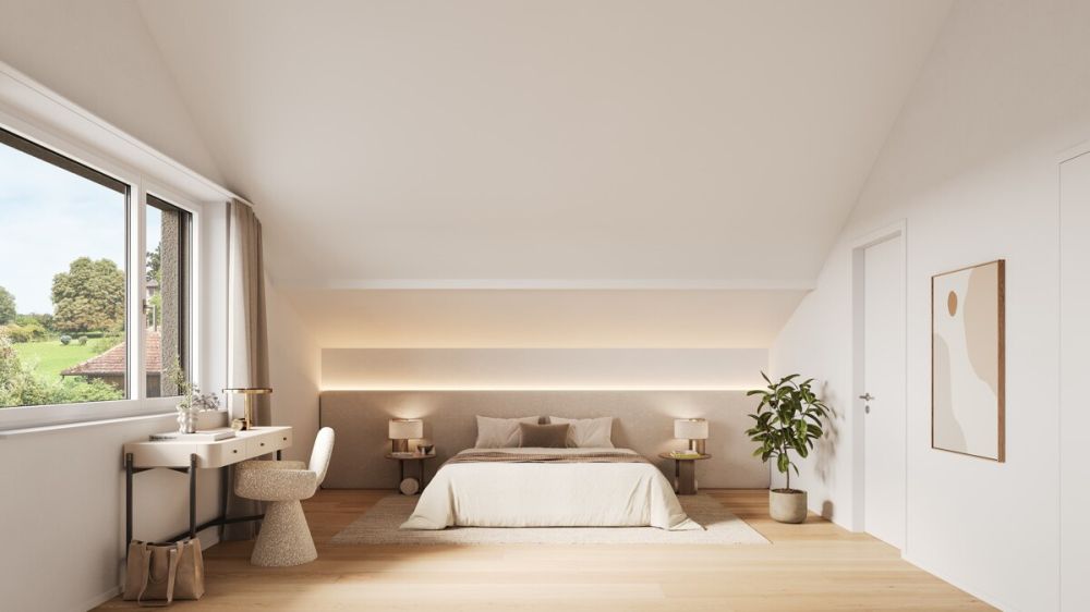 Neubauprojekt AUREUM: 4-5-Zimmer-Wohnung mit grosser Terrasse - Visualisierung Schlafzimmer