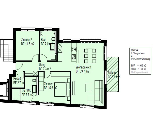 Exklusiver Neubau: 3.5 Zimmer Wohnung im Obergeschoss - Grundriss