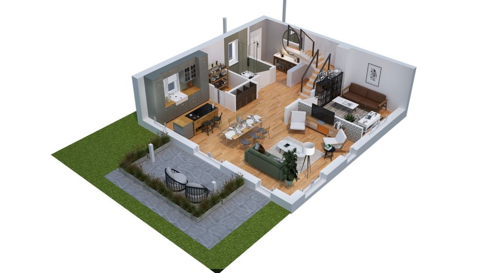 NEUBAU UNWEIT VON RAFZ-FAMILIENHEIM AUF 210M2, 7.5 ZI DEFH INKL. TGPP - 3D: ERDGESCHOSS