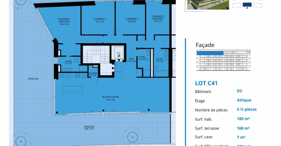 UNIQUE! Attique de 5.5 pièces de 180m2 bénéficiant d'un rooftop terrasse de 168m2 avec vue panoramique sur le lac et les Alpes - Attique 5.5 pièces - image - 13
