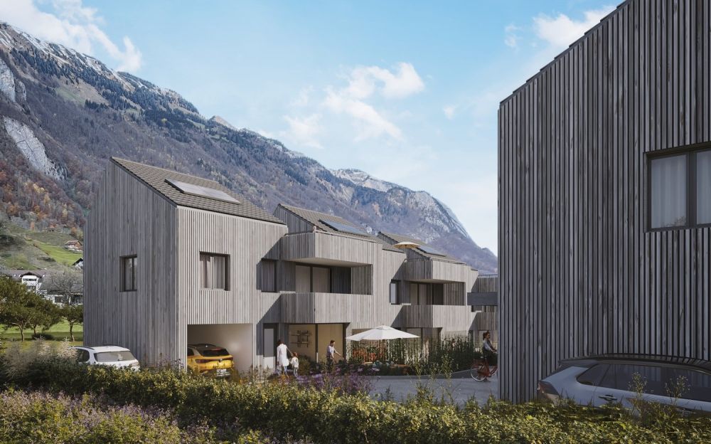 Neubau: Modernes Reiheneinfamilienhaus in Sax zu kaufen - Aussenvisualisierung