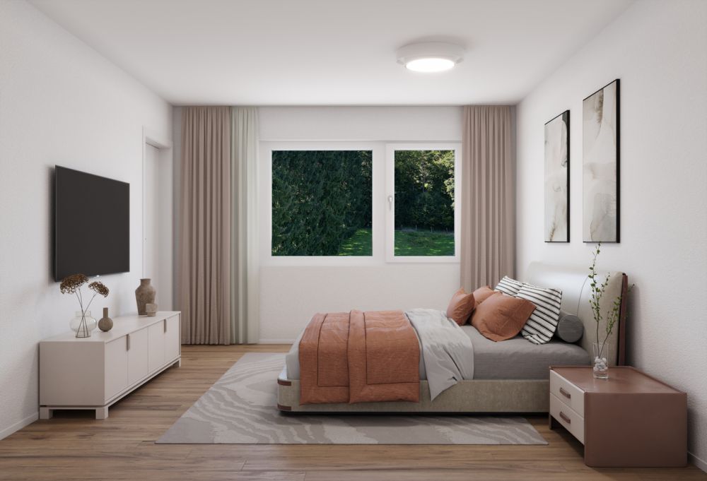 3.5 Z.-Attikawohnung F im Haus A, 107m2 Nettowohnfläche, 60m2 Terrasse - Beispiel Schlafzimmer