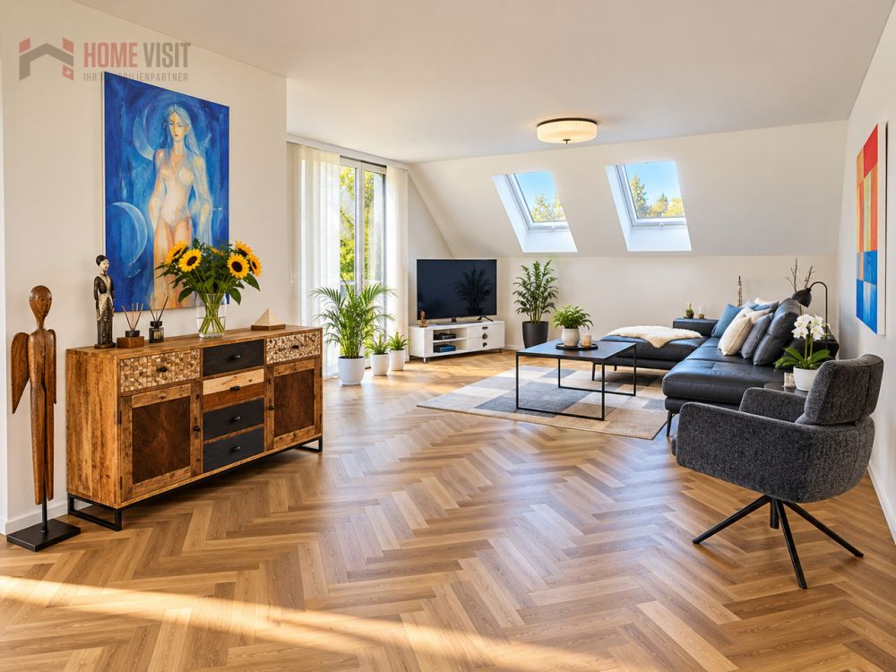 174 m² Wohntraum - exklusive Attika-Maisonette in Rifferswil - Helles und modernes Wohnzimmer