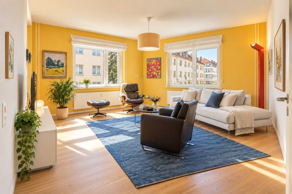 Hohe Decken, viel Sonnenlicht und zwei Bäder - Wohnzimmer