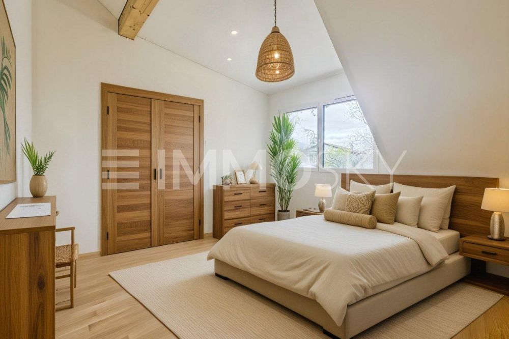 Rare à Echichens: Maison jumelle neuve aux portes de Morges - Chambre parentale avec salle de douche (home staging)