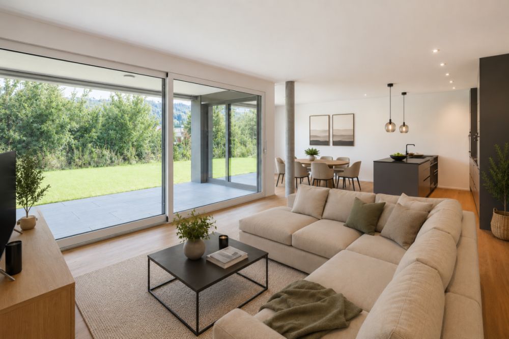 4.5 Gartenwohnung mit Blick auf die Aare - Wohnzimmer