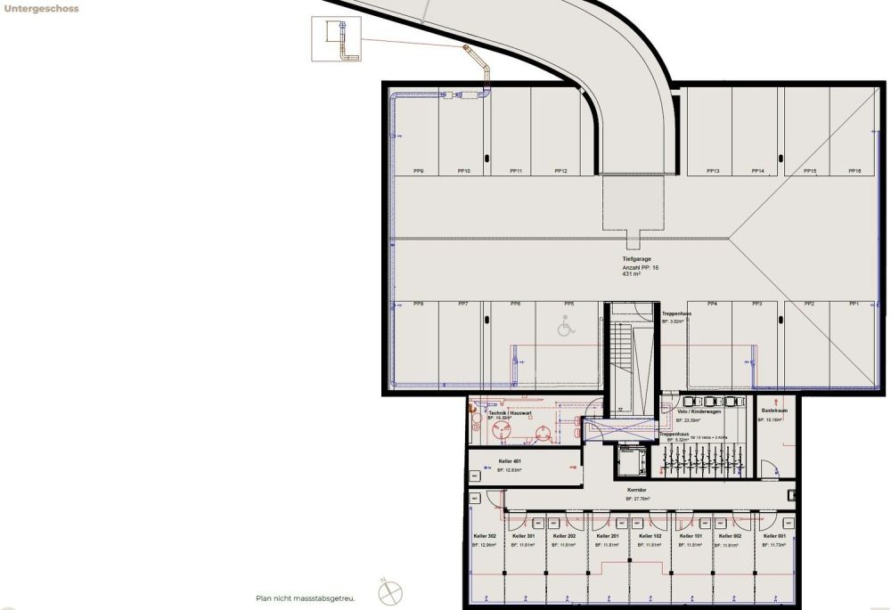 4.5-Zimmer-Attika mit unverbaubarer Fernsicht im Neubauprojekt "Unterhofen" - Garagen-Keller-Plan