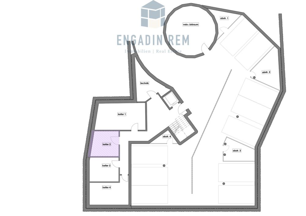 4.5-Zimmer-Zweitwohnung - die Maisonette-Oase - Keller und Autoeinstellplätze im Untergeschoss / Basement: cellars and parking spaces / Semiinterrato: cantine e posti auto