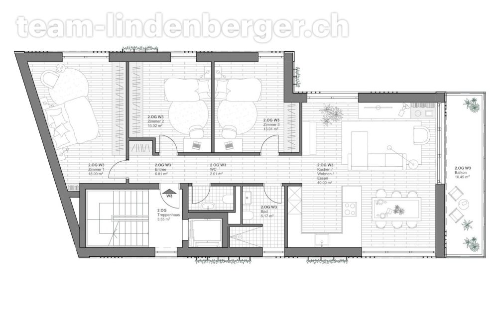 4½ Zi.-Neubauwohnung im 2. OG mit Hobbyraum und Parkplatz W3 - Raumaufteilung 2.OG mit Lift