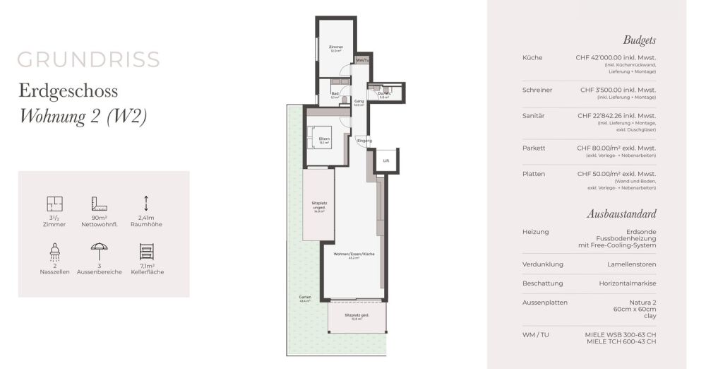 3.5‑Zimmer‑Gartenwohnung mit 43m² Garten & 2 Sitzplätzen – Neubau in Allschwil -  Bild 6