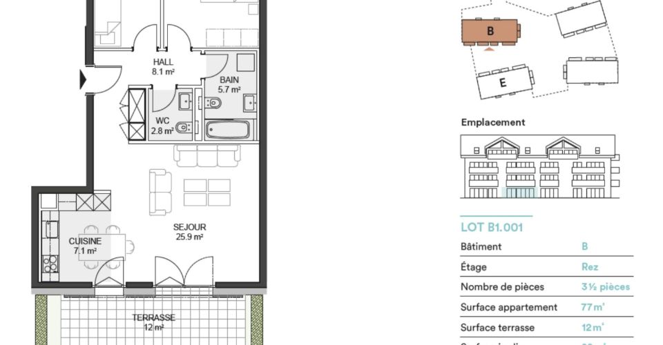 Appartement 3,5 pièces neuf en rez-de-jardin avec terrasse. - Appartement 3.5 pièces - image - 7