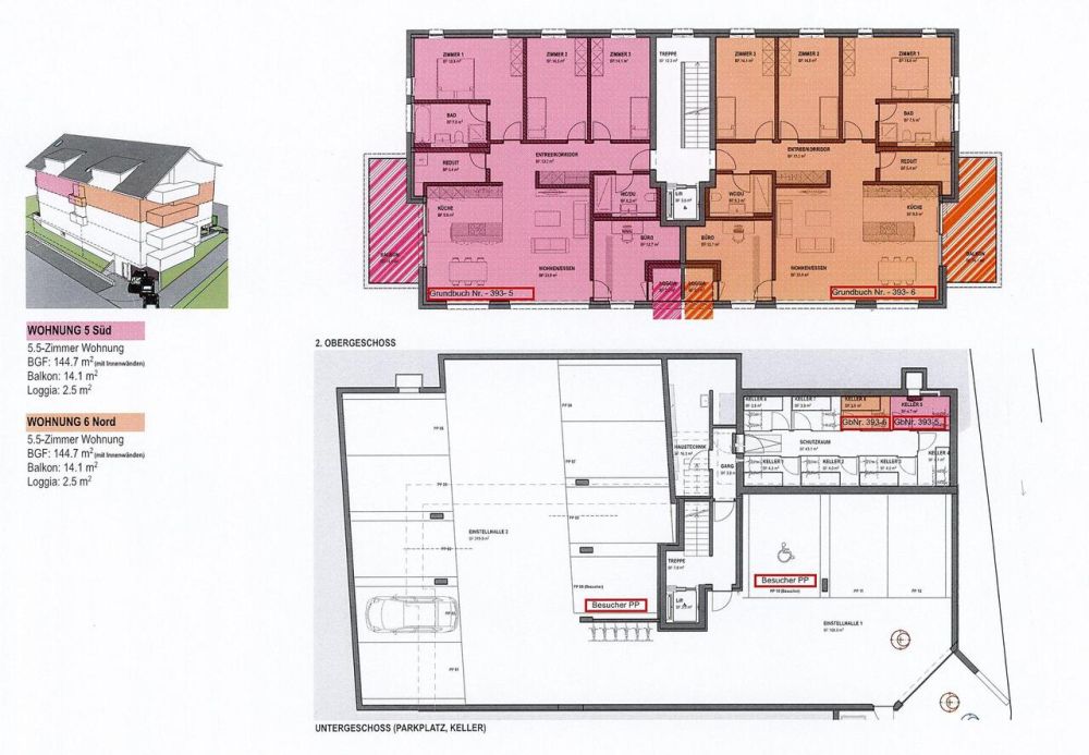 5.5- Zimmer Eigentumswohnung mit Terrasse und Loggia - Grundrissplan 5.5- Zimmer Wohnung (Nord), 2. Stock