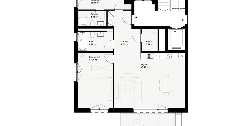 Grand 3.5p avec réduit - Appartement 3.5 pièces - image - 1