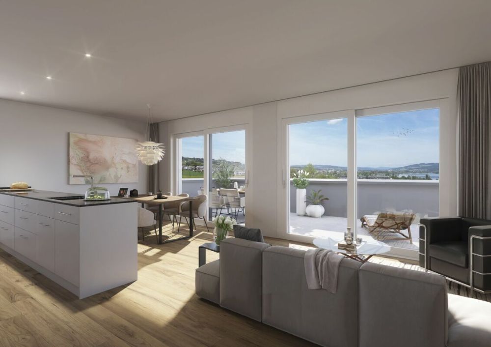 4½-Zimmer-Attikawohnung mit Seeblick - Visualisierung Wohnzimmer