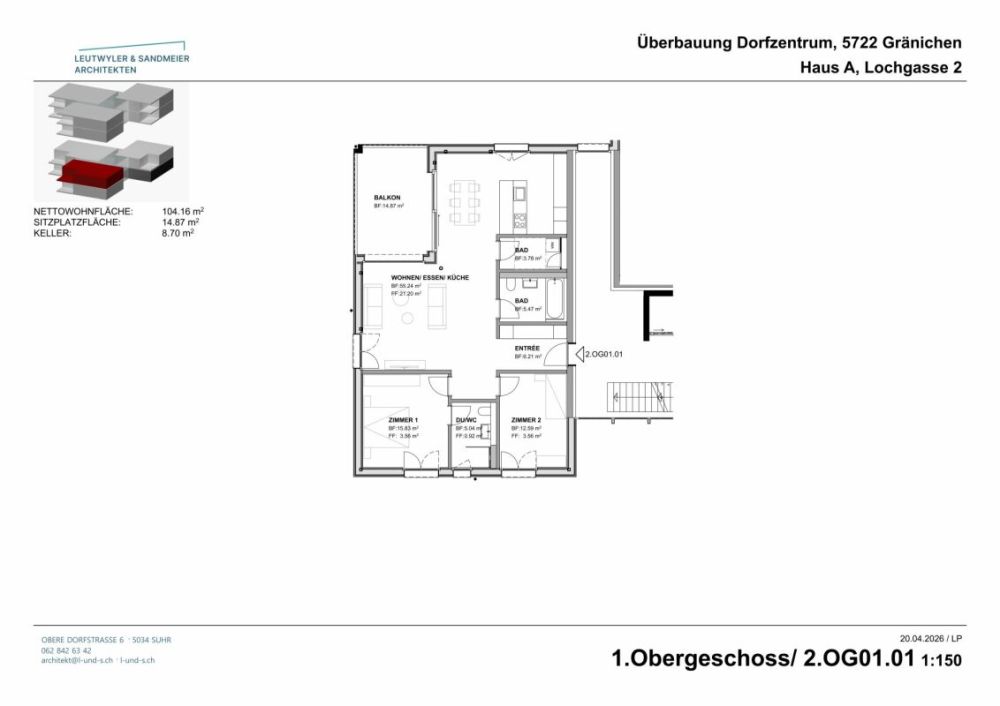 Im Herzen von Gränichen 3.5 Zimmer Neubau-Wohnungen - Haus A 1. OG 3 1/2 Zimmer