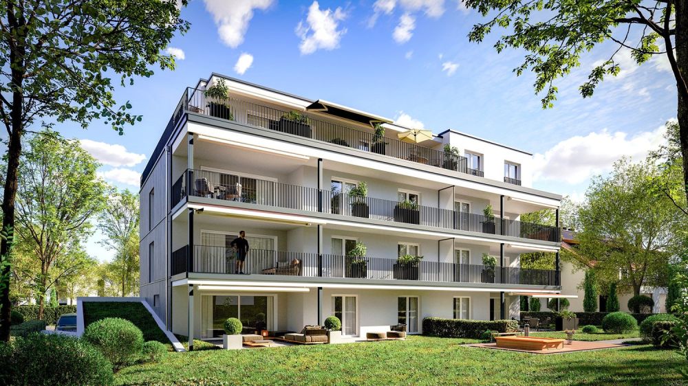Schöne 4.5-Zimmer-Gartenwohnung - Visualisierung Balkonseite