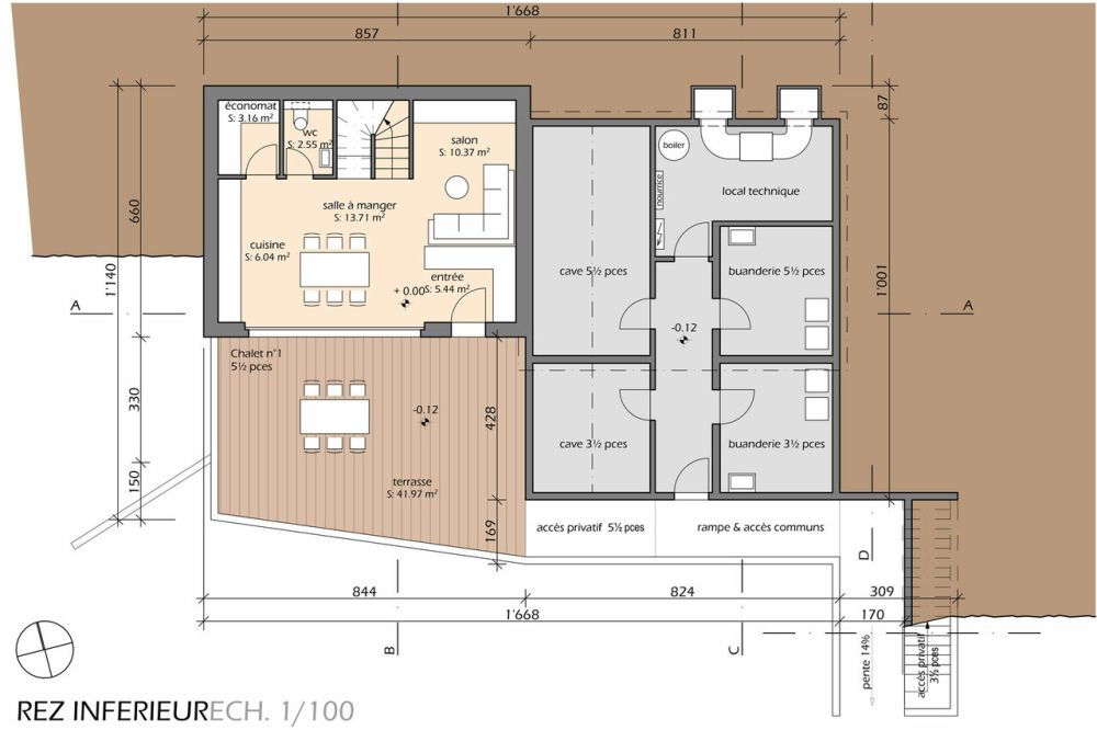 Chalet résidentiel 3.5 pièces à Crans-Montana - Plan du rez inférieur / Lower ground floor plan / Pianta del piano inferiore
