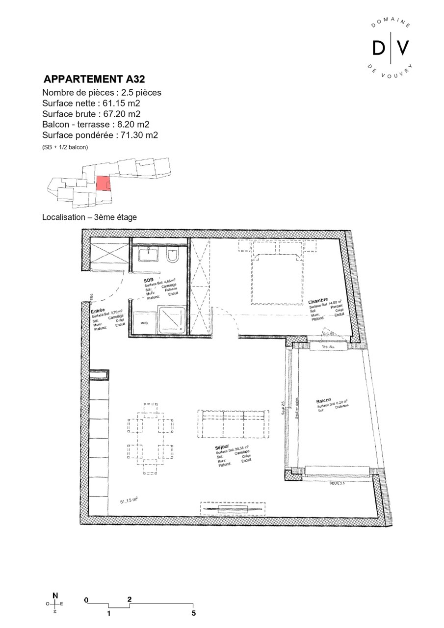 Nouvelle promotion Domaine de Vouvry - Appartement neuf de 2.5 pièces lot A32 à vendre - Plan de l'appartement