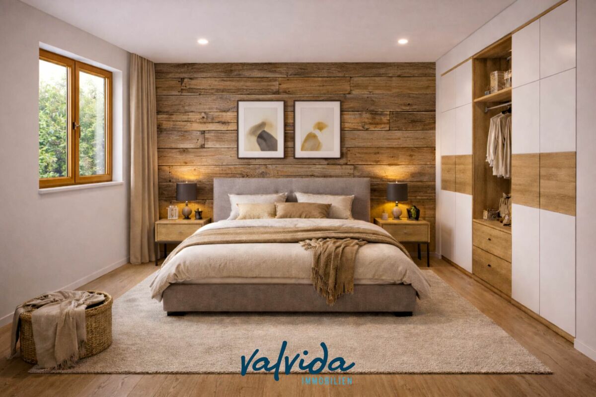 Traumhafte 4.5-Zimmer Attika im Naturholz-Neubau in Leukerbad - Schlafzimmer-Visualisierung