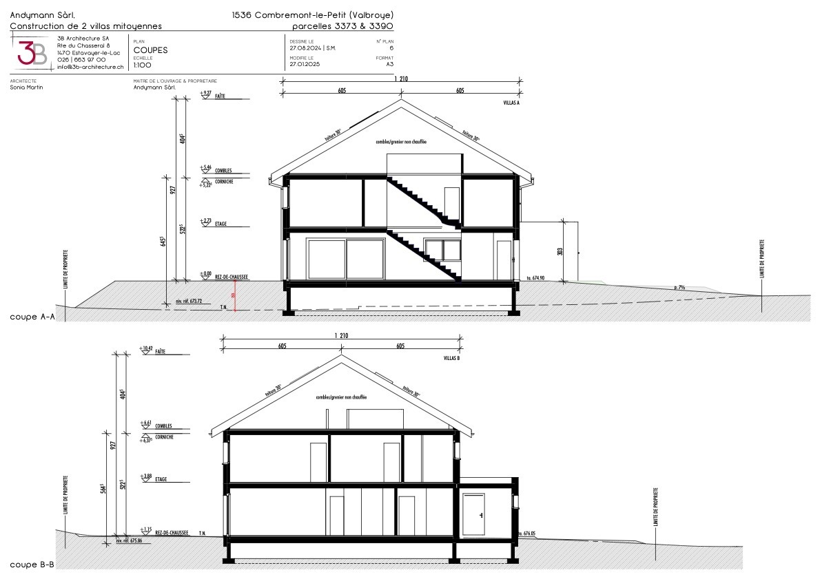 Villa neuve sur plan dans un espace verdoyant - Coupes