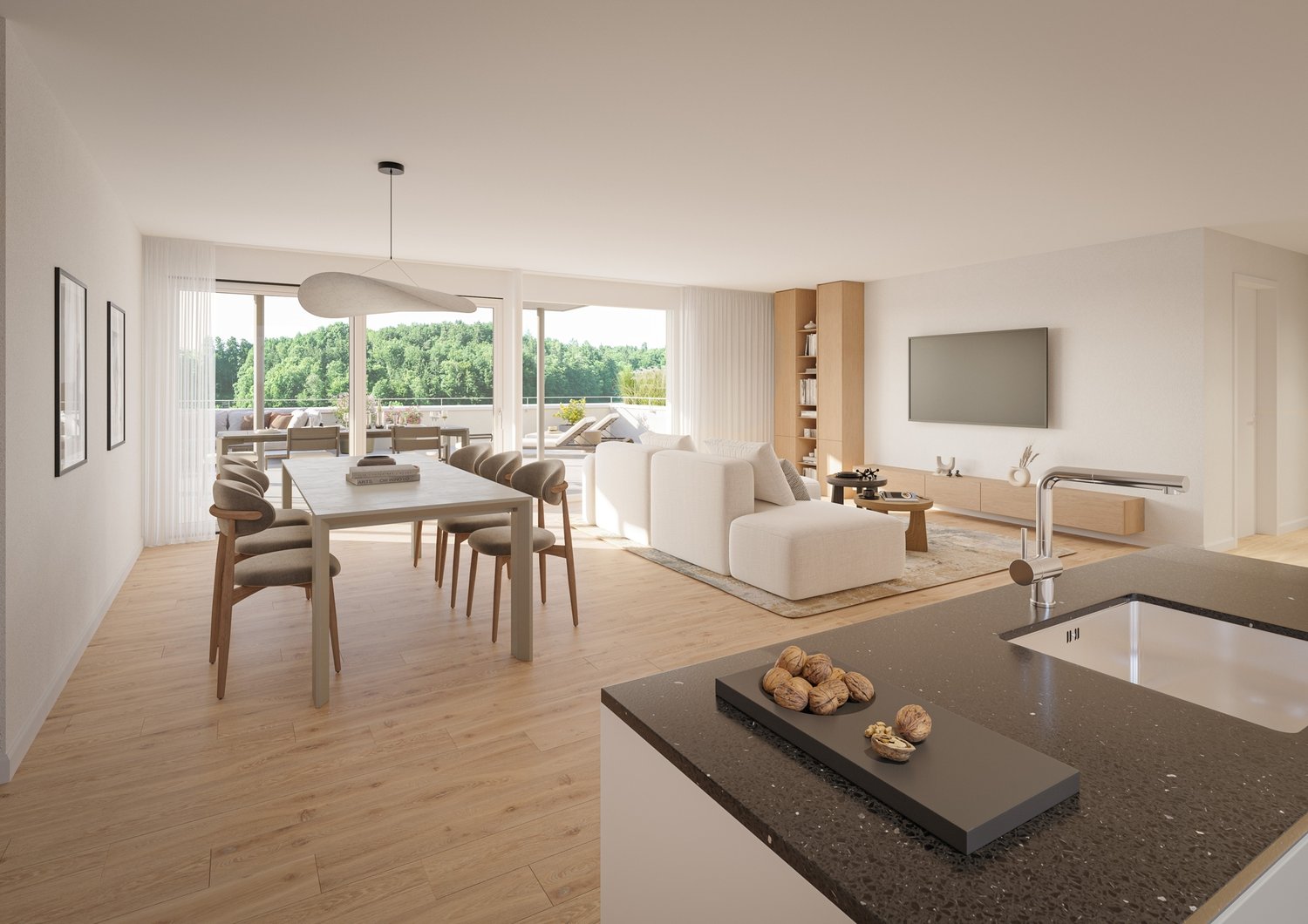Wohnen mit Weitblick  Terrassiert, Hochwertig, Individuell - Wohnzimmer Terrassenwohnung 3.2