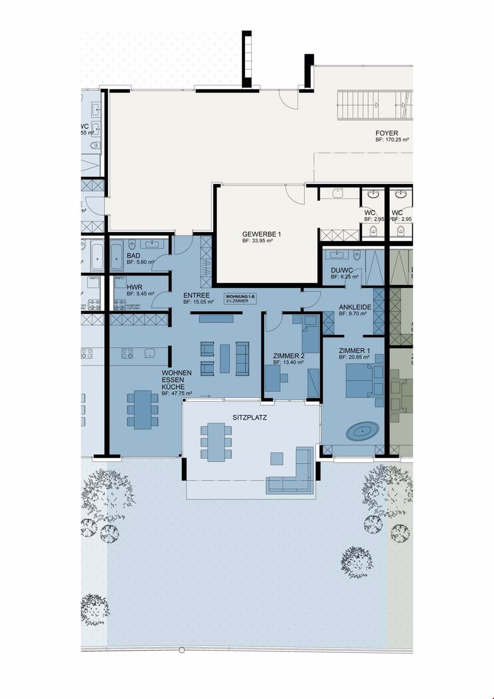 WohnResidenz L'Opéra - Spektakuläres Wohnen im Unteren Aaretal - 3.5 Zimmer-Garten-Wohnung EG (1-B)