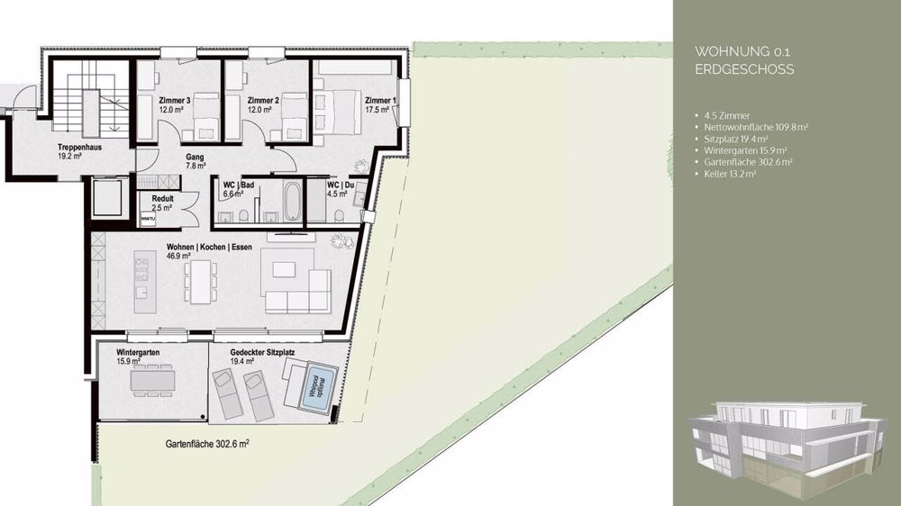 Exklusive 4½-Zimmer Gartenwohnung mit Wintergarten - Bild 7