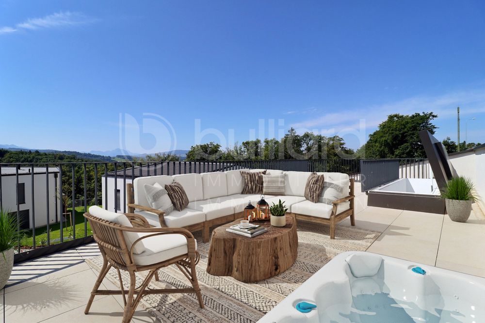 Bel appartement de 4.5 pièces Rooftop / 2 places de parc intérieures - Suggestion d'aménagement de la terrasse en toiture