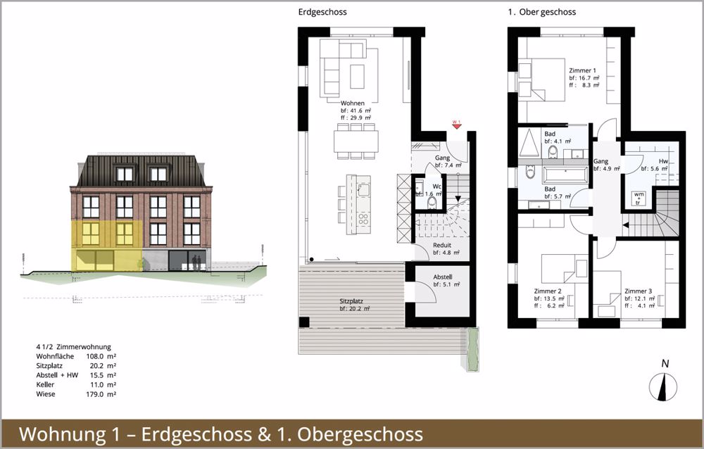 Exklusives Garten-Maisonette-Wohnung auf 124 m2! - Grundriss Erdgeschoss-Maisonette-Wohnung Casa Wartegg