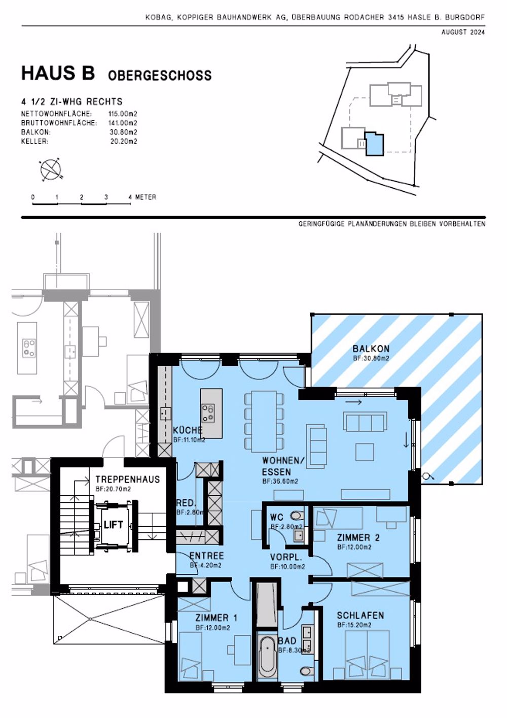 Überbauung Rodacher: 4.5 Zimmer Eigentumswohnung Haus B Obergeschoss Rechts - Bild 8