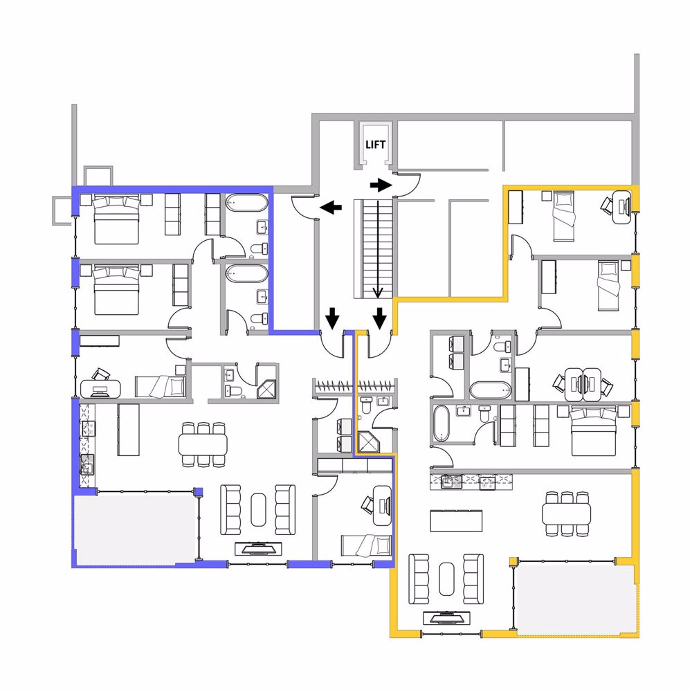 5.5 ZWG in der 1. Etage West - Pläne 1. OG (6500x6500)