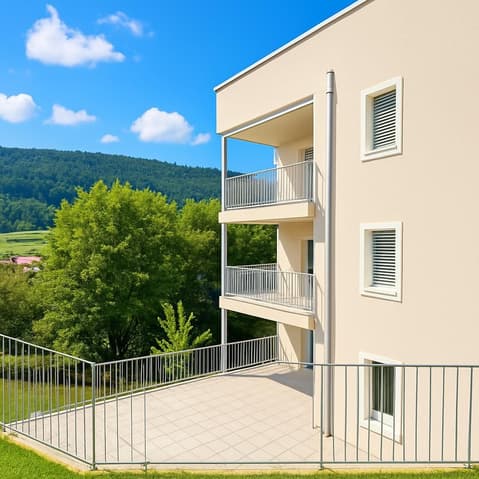 Appartement neuf 3,5 pièces au rez avec aménagement perso - balcon et jardin - Terraced house, two floors, tiled terrace, balconies, beige exterior