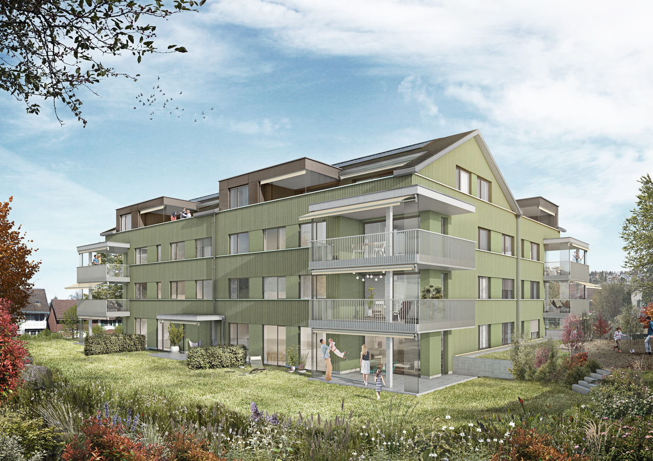 Attika-Wohntraum mit grosser Terrasse (teilweise verglast) und Balkon - Aussen Gartenseite