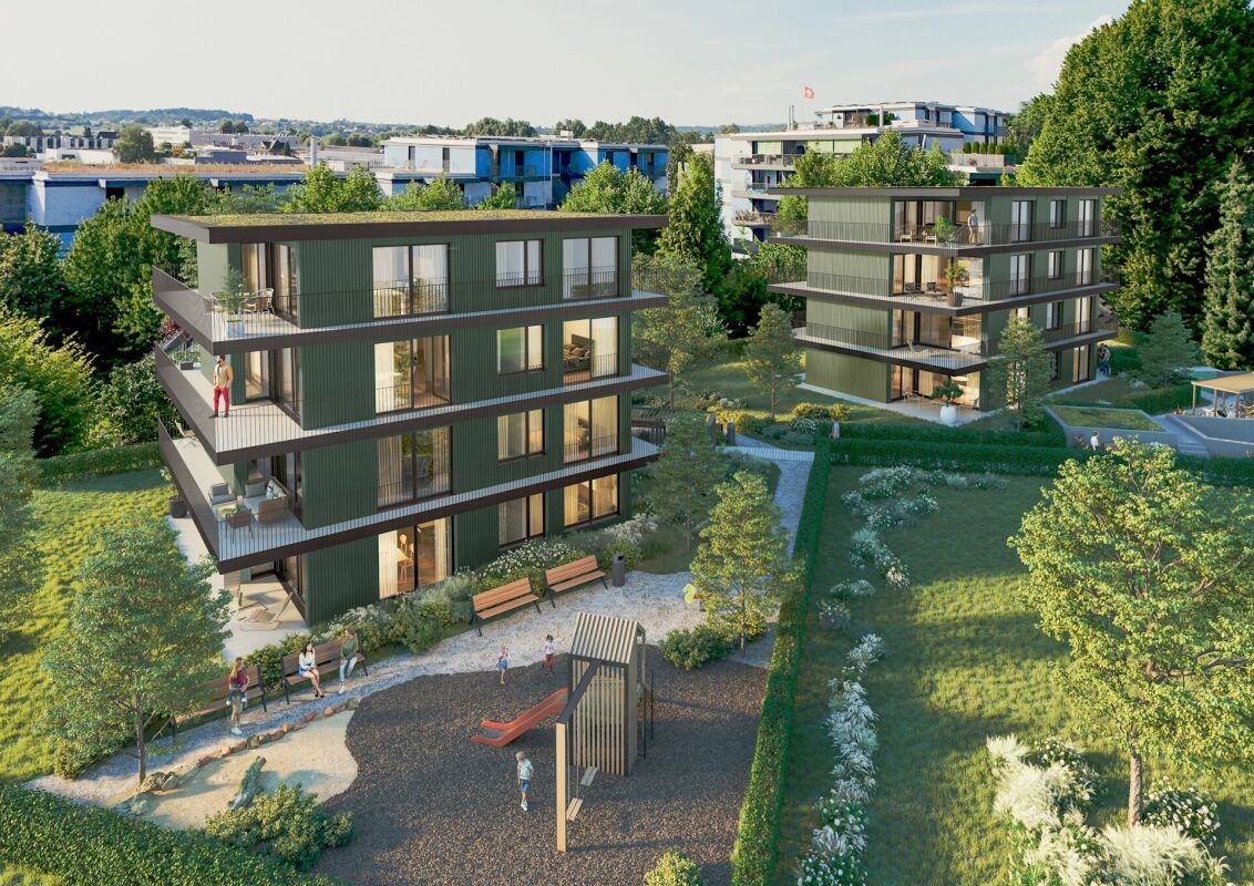 Quadro-Vista Wetzikon 4.5 Zimmerwohnung B1 - Rendering Südwest-Ansicht